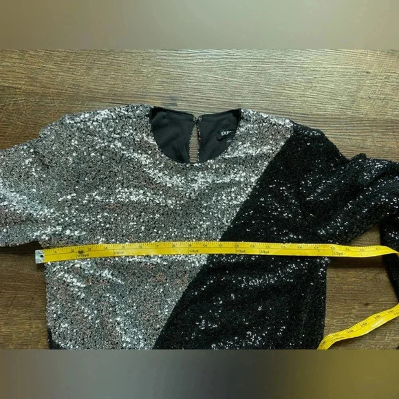 EXPRESS black & silver sequin bodysuit thong size S party cocktail Y2K sexy EUC - Picture 9 of 9